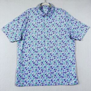 Rhoback Polo Shirt Mens XL Blue Mahalo Floral Print Hawaiian Performance Golf